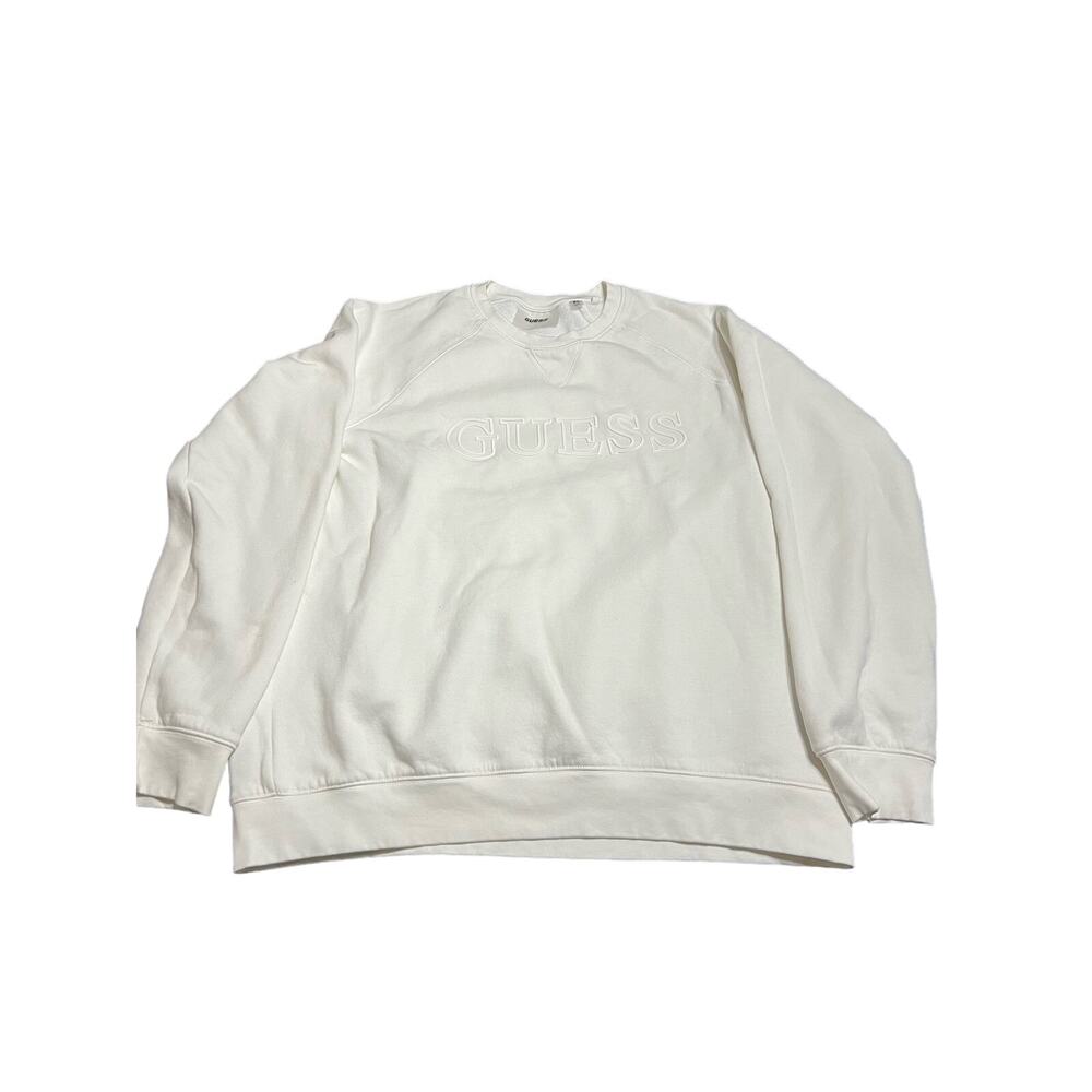 GUESS Men’s XL White Crewneck Sweatshirt Embossed Logo - Casual & Stylish